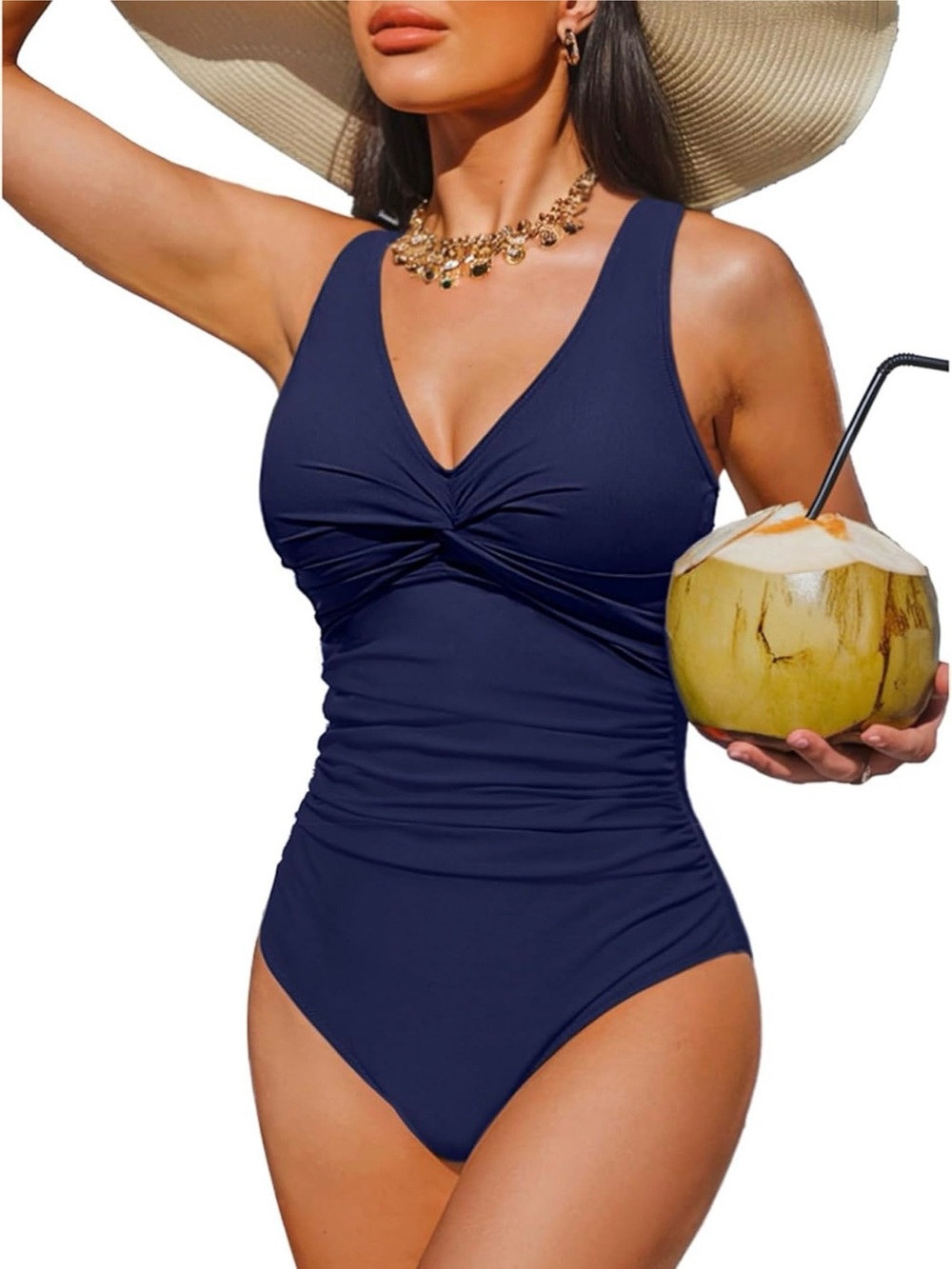 Navy V-Neck Twist-Front One-Piece Swimsuit - Women Swim